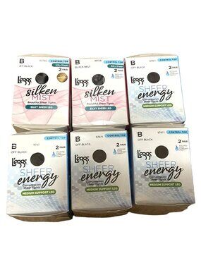 Leggs Silken Mist & Sheer Energy Control Top Tights Blacks Size B 6 Pairs
